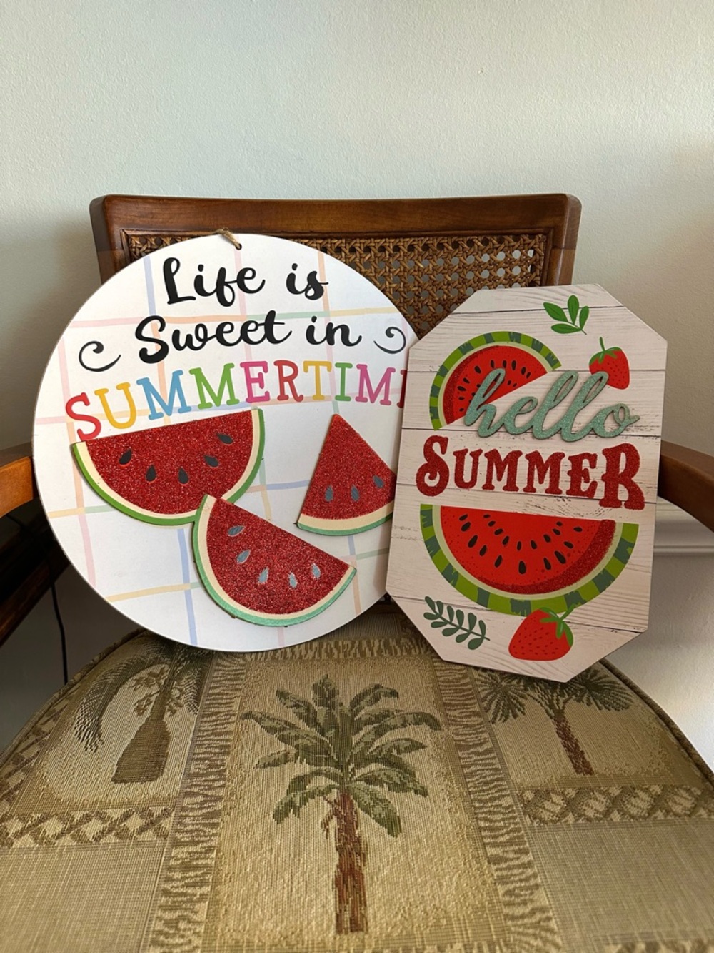 🍉 Watermelon Summer Wall Decor Set of 2 Hanging Signs NWT 🍉
